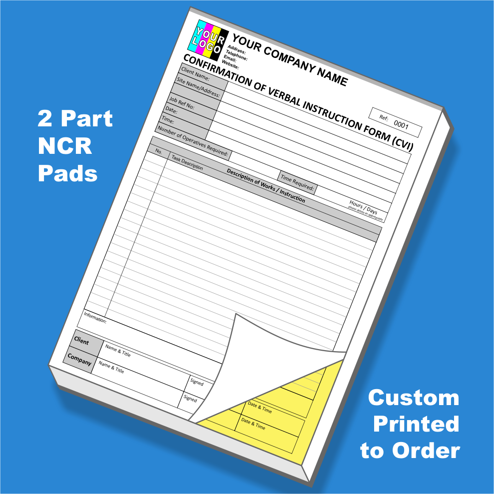 CVI Confirmation of Verbal Instructions NCR Duplicate Forms Printing