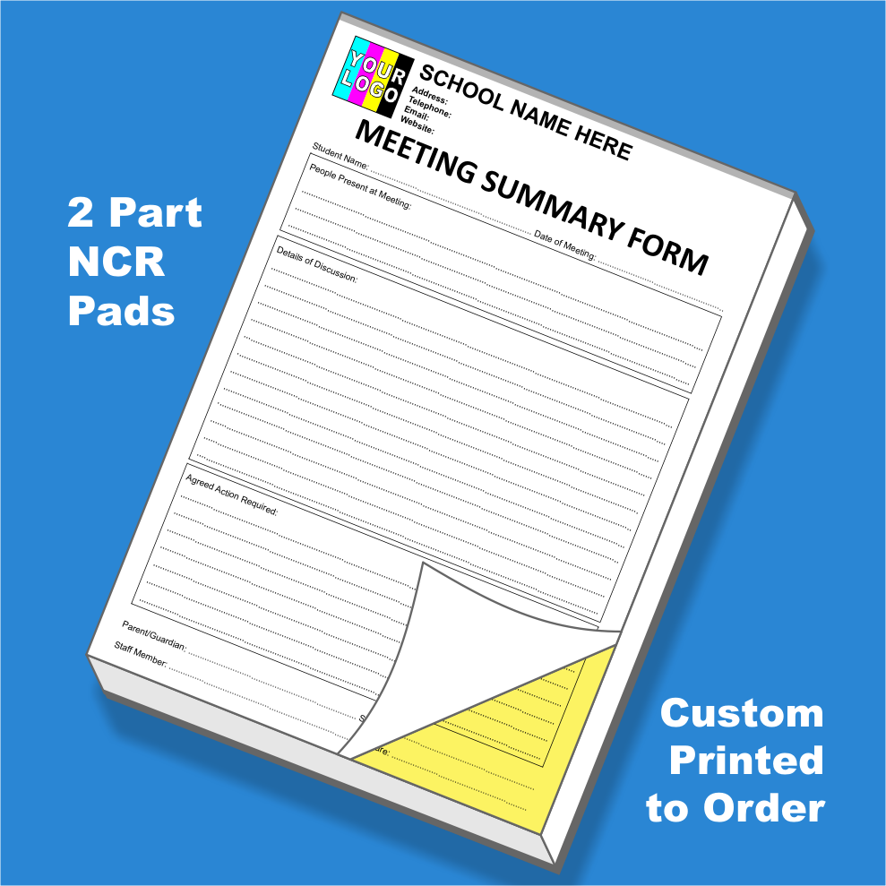 Meeting Record NCR Copy Pads Customised for Schools & Academies