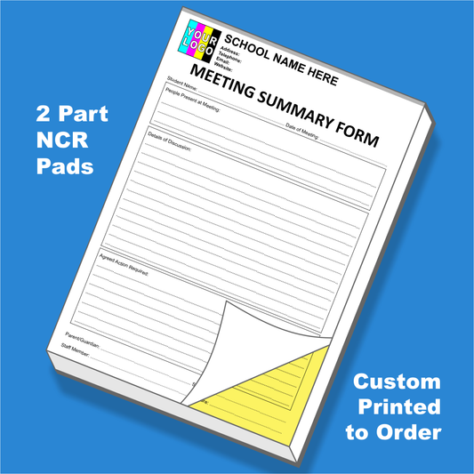 School Meeting Summary NCR Pads Custom Printing