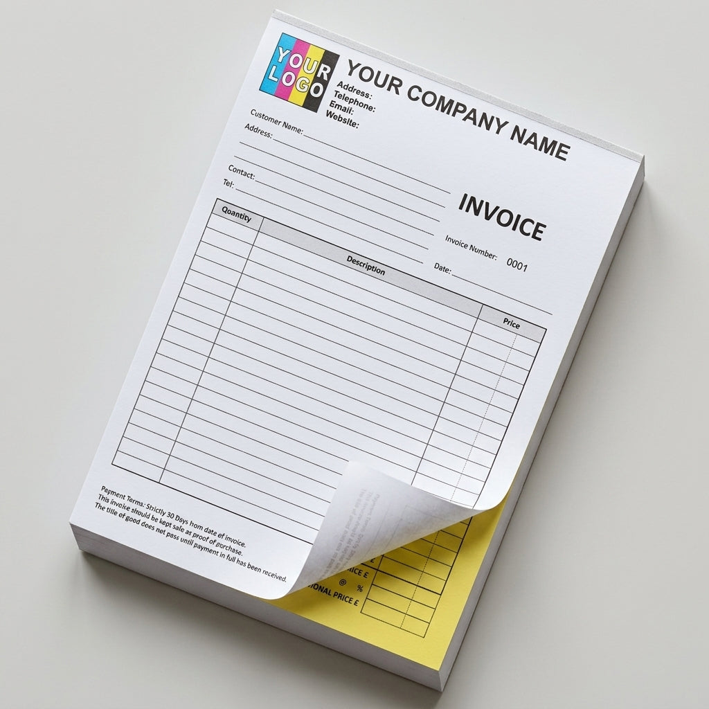 NCR invoice pad showing carbonless copy transfer in action