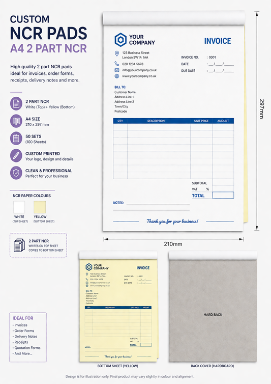 Custom A4 2-Part NCR Pads for Business Forms – Fast, Professional & Built for Everyday Use
