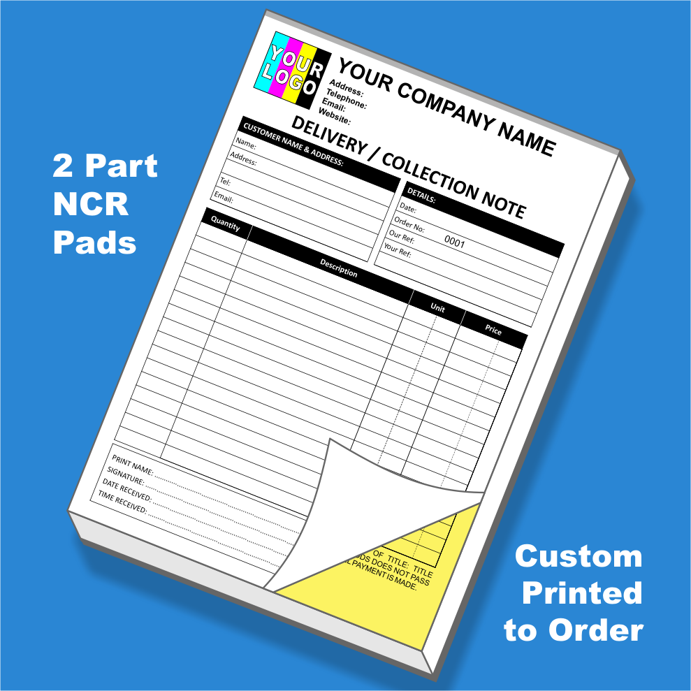 Delivery Note NCR Pads Custom Printing. FREE Pre-Designed Templates