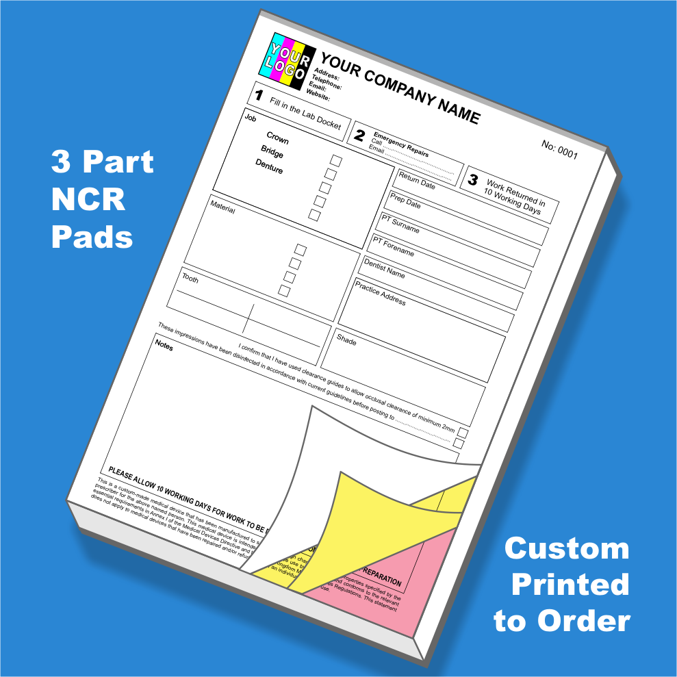Dental Technician Lab Docket Pads & NCR Books - Custom Print