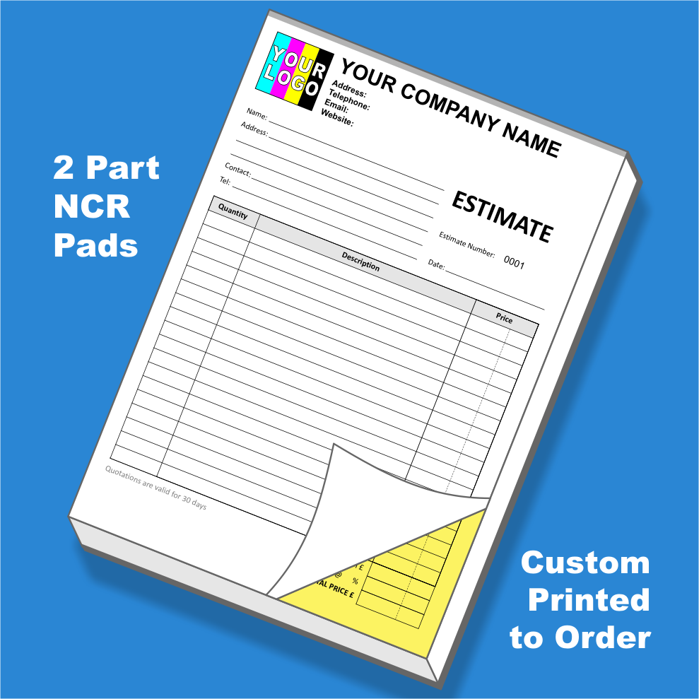 Custom printed duplicate NCR estimate pads