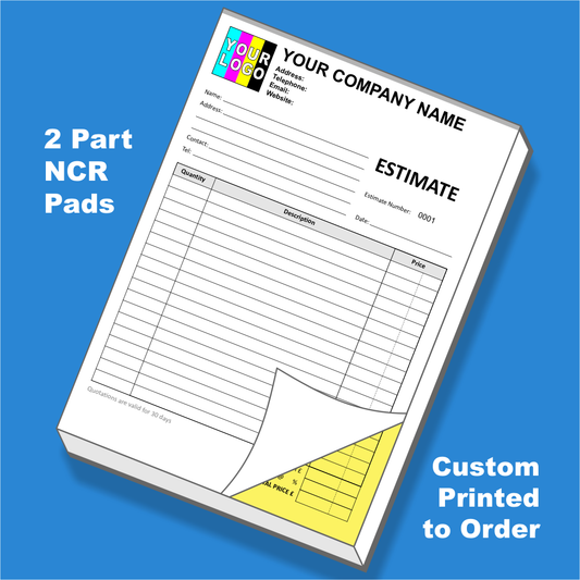 Custom printed duplicate NCR estimate pads