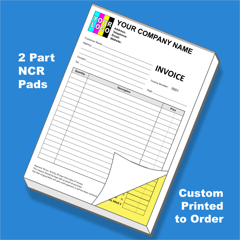 Custom printed duplicate NCR invoice pads
