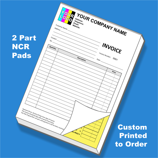 Custom printed duplicate NCR invoice pads