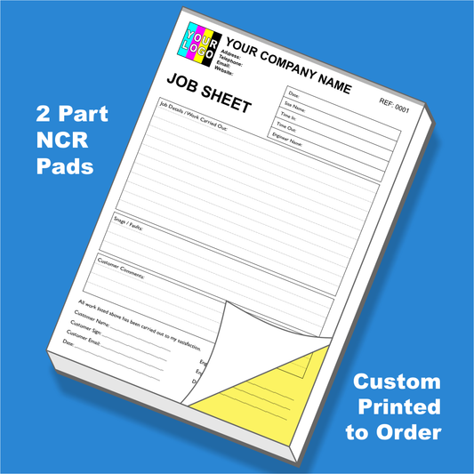 Custom printed duplicate NCR job sheet pads