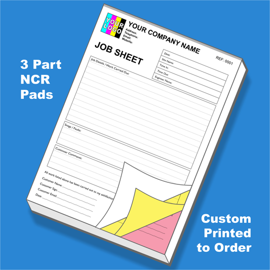 Triplicate NCR job sheets for builders
