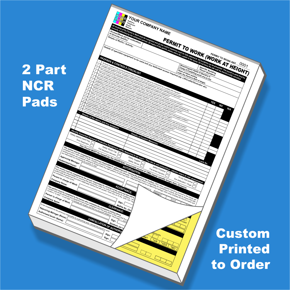 Permit to Work at Height Carbonless NCR Forms Print Service