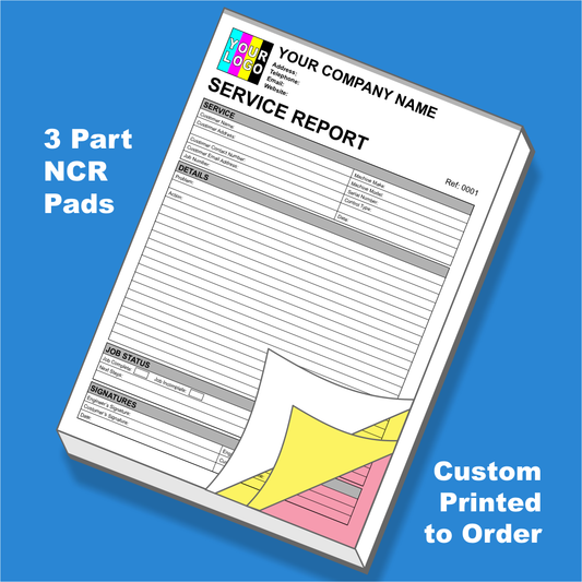 Custom printed triplicate NCR service report pads