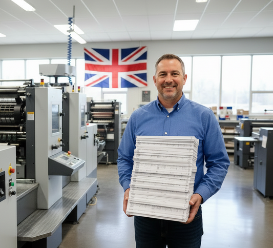 Man working in a print room smiling