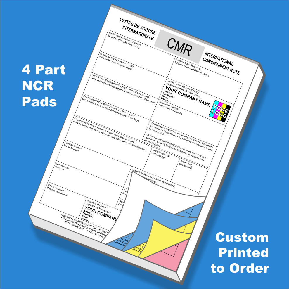 Consignment Transport Note CMR Consignment Note NCR Pads UK – International Delivery & Transport ...