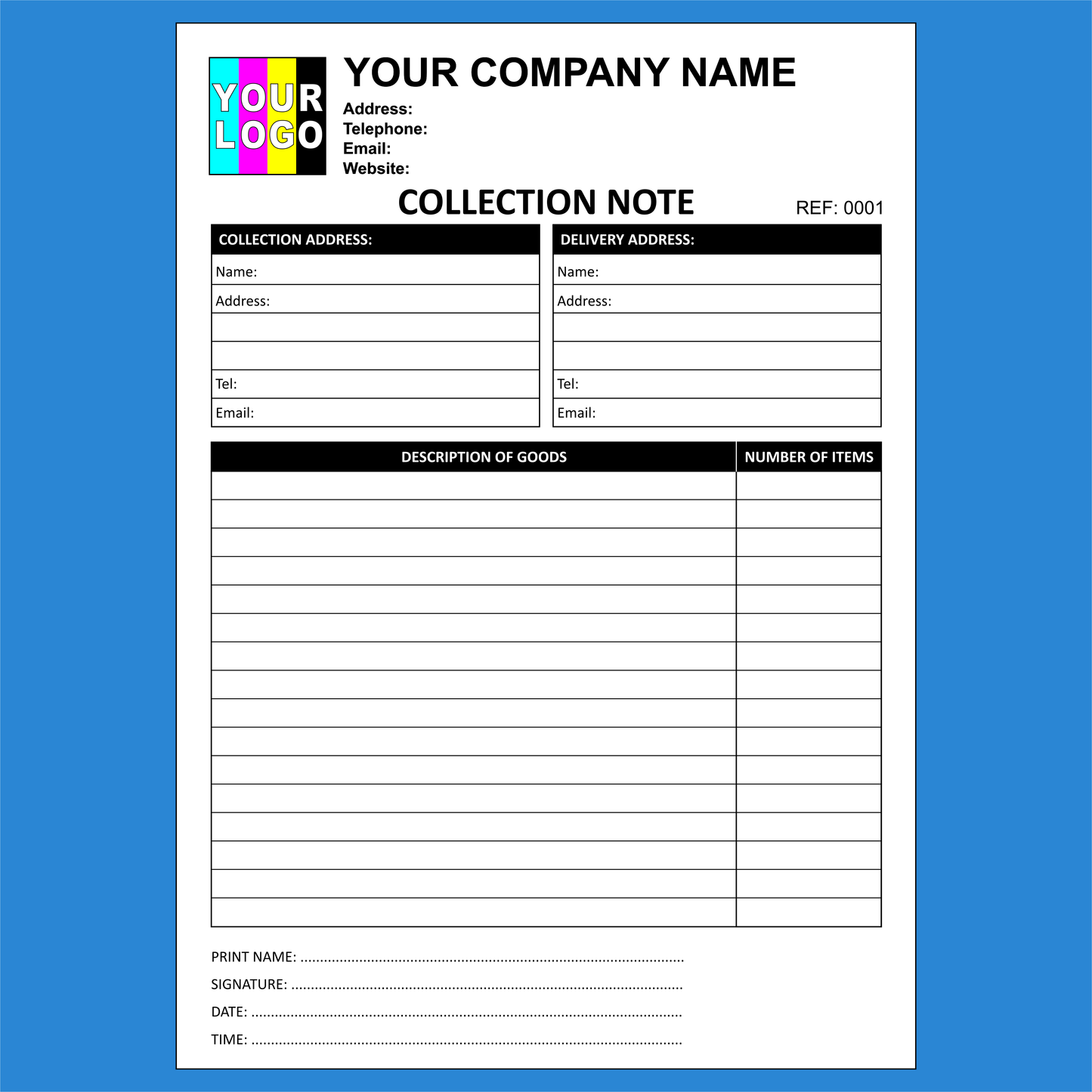 Collection Notes NCR Pads Custom Printing (FREE Template)