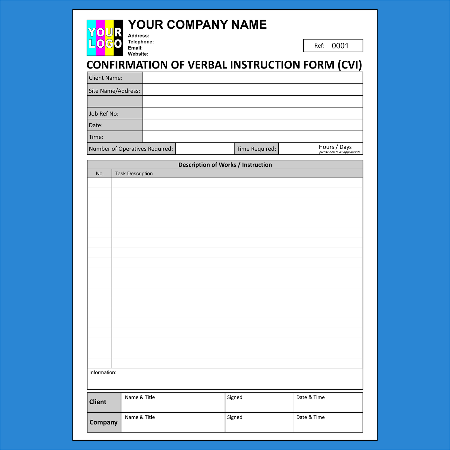 Confirmation of Verbal Instructions NCR Pads Printing (FREE Template)