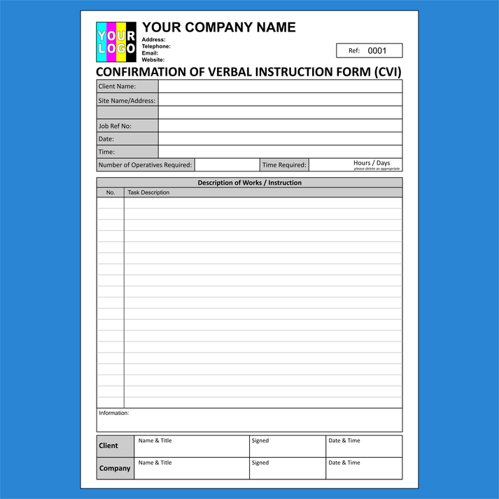 Confirmation of Verbal Instructions NCR Pads Printing – MD Print Shop