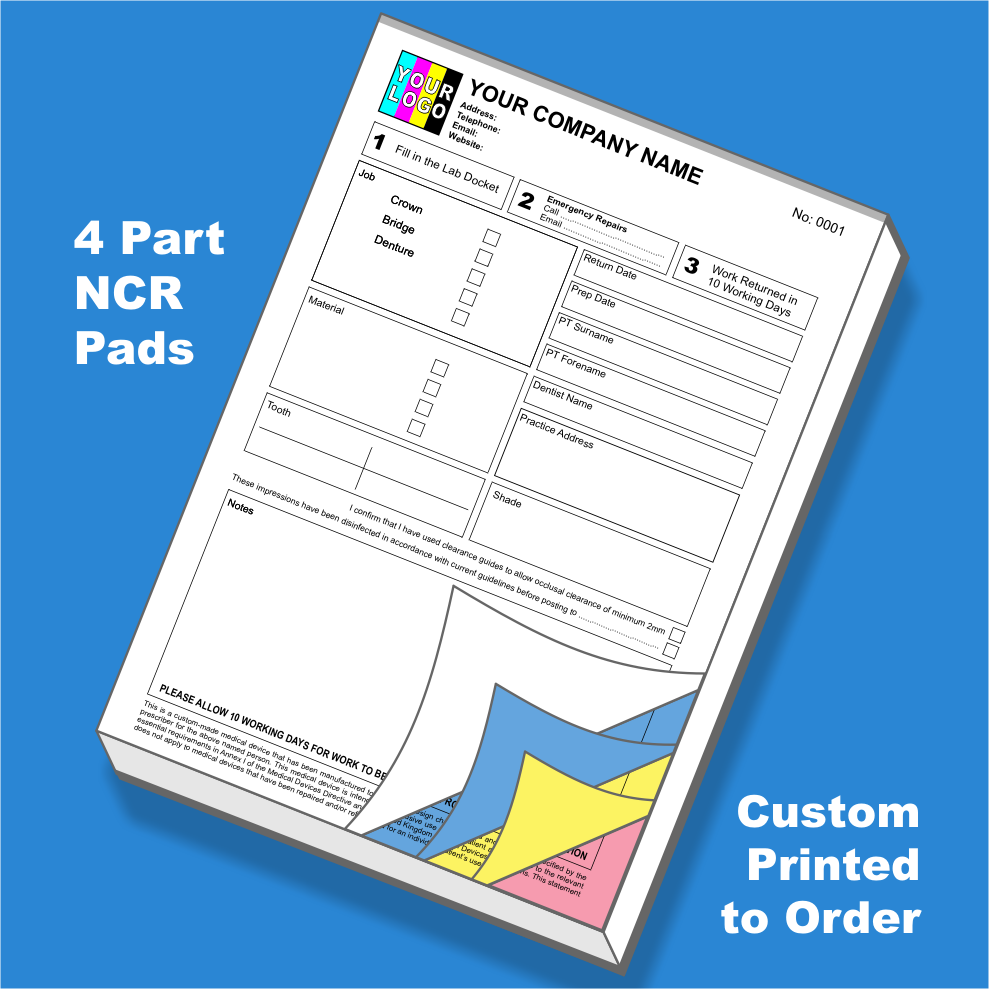 Dental Laboratory Docket NCR Pads Custom Printing (FREE Templates)