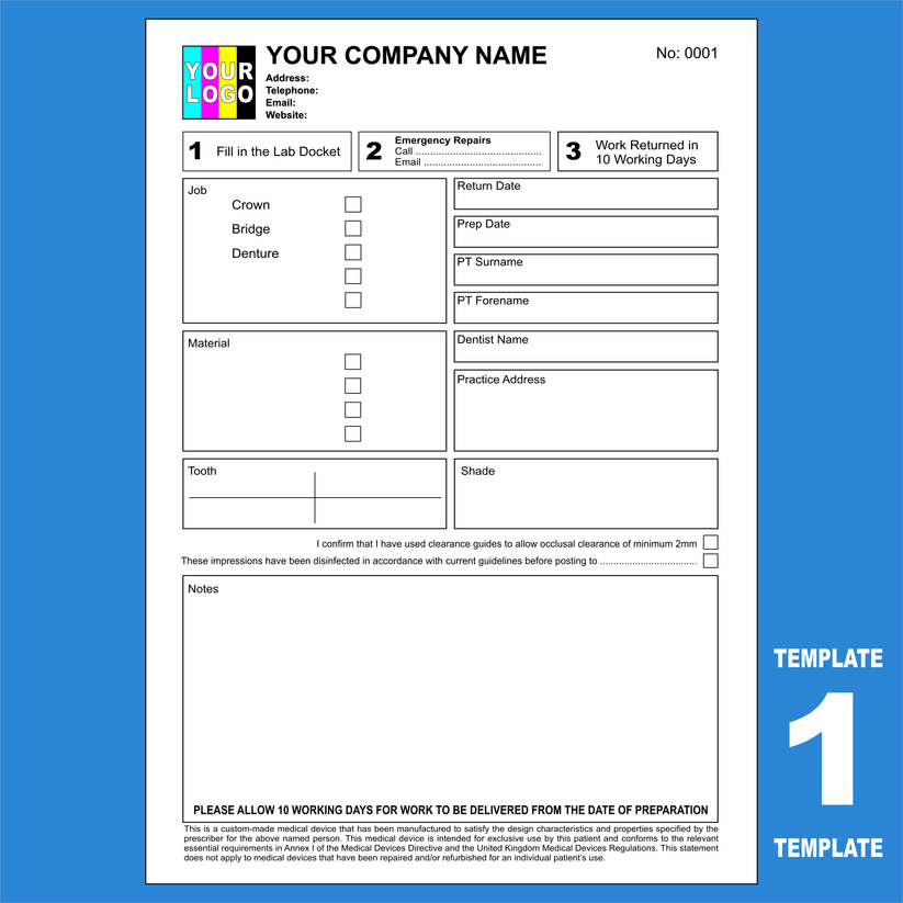 Dental Laboratory Docket NCR Pads Custom Printing – MD Print Shop