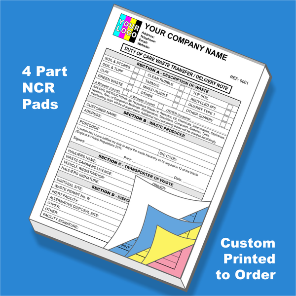 Duty of Care Waste Transfer Note NCR Pads Custom Printing – MD Print Shop