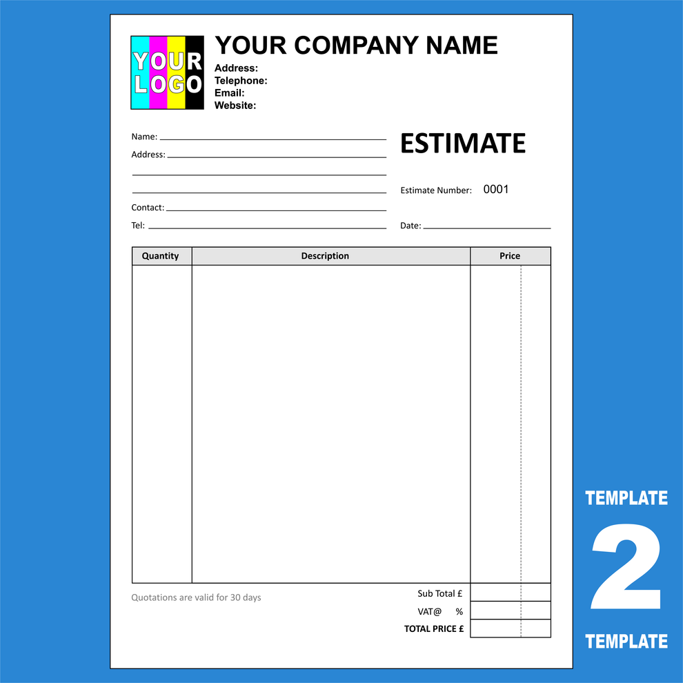 Custom NCR Estimate Pads UK – Duplicate & Triplicate Estimate Forms ...