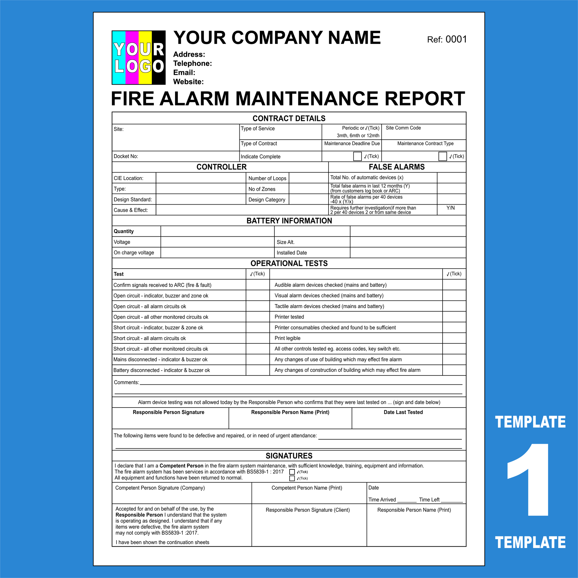 Fire Alarm Maintenance Report NCR Pads Custom Print (FREE Templates)