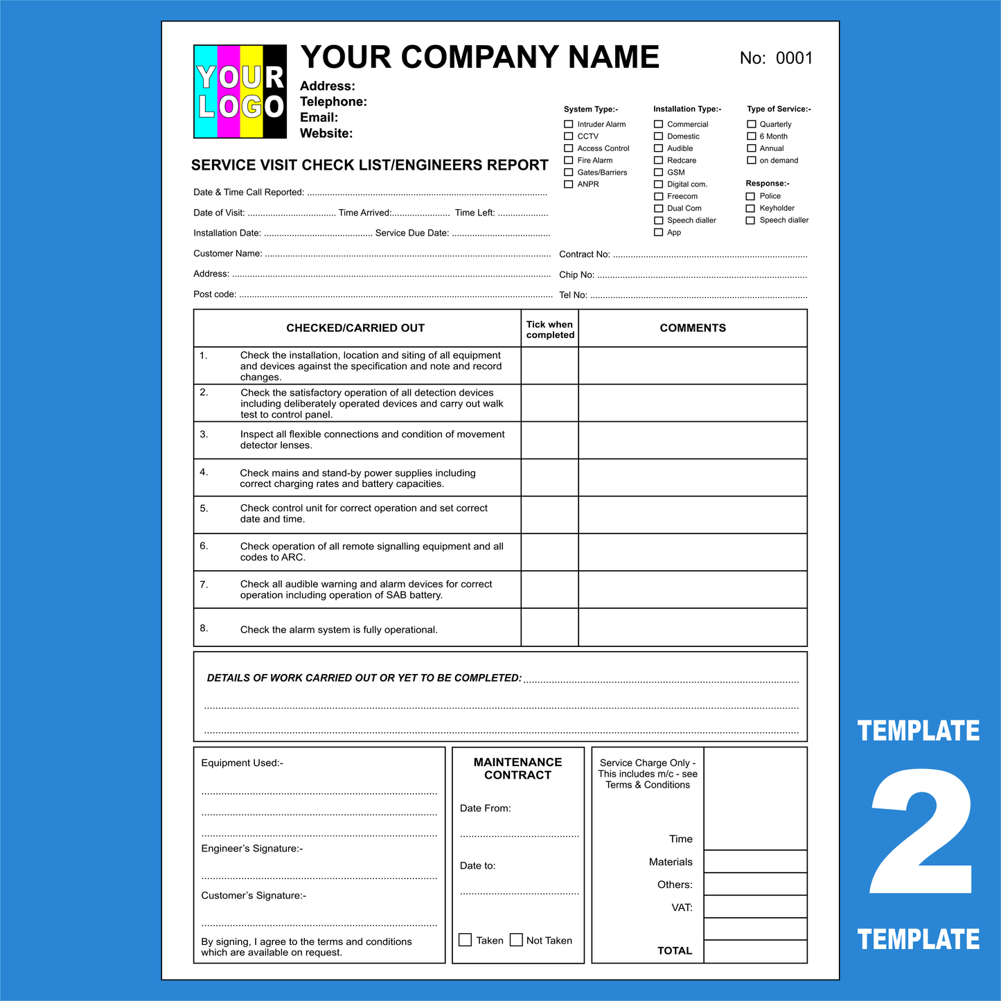 Fire Alarm Maintenance Report NCR Pads Custom Print (FREE Templates)