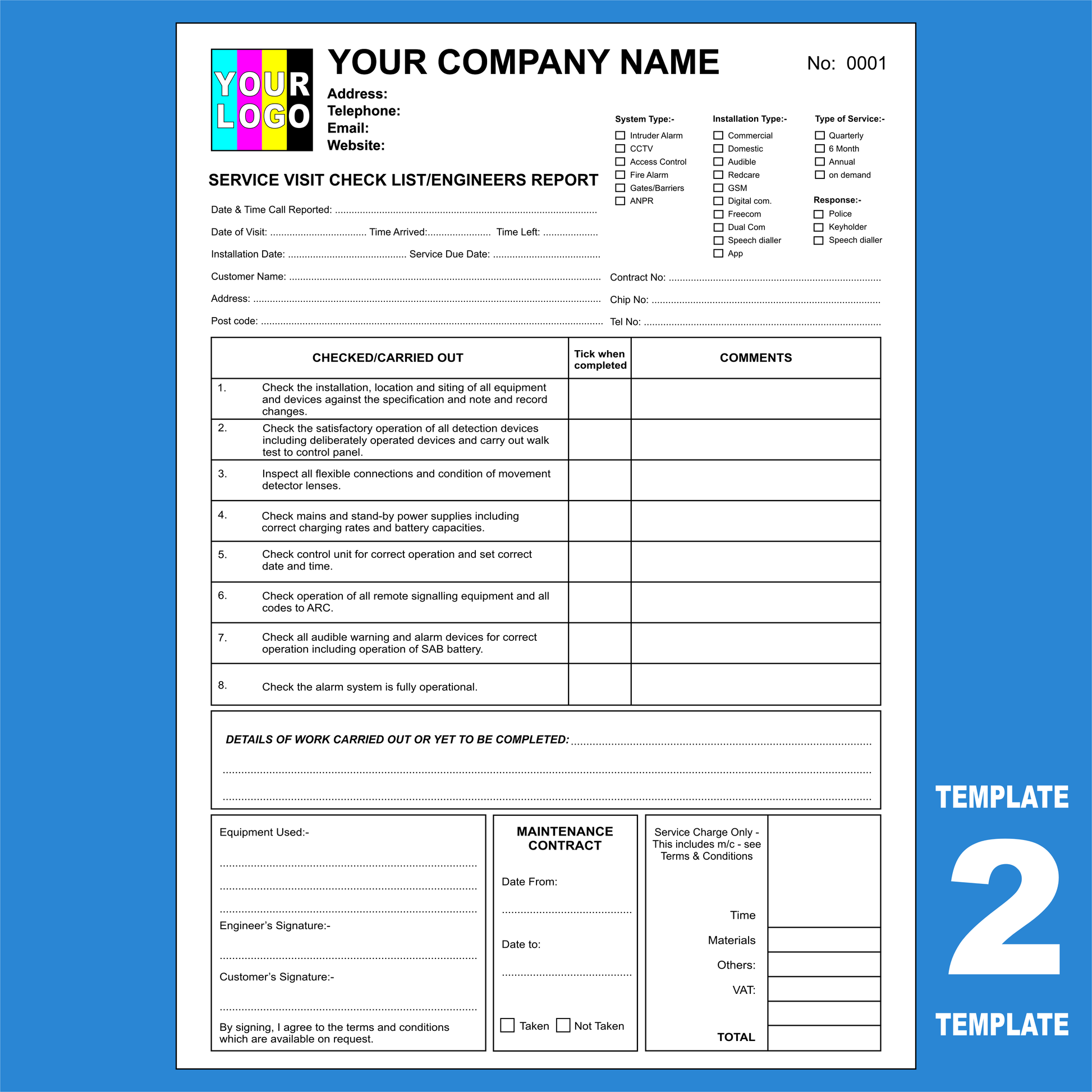 Fire Alarm Maintenance Report NCR Pads Custom Print (FREE Templates)