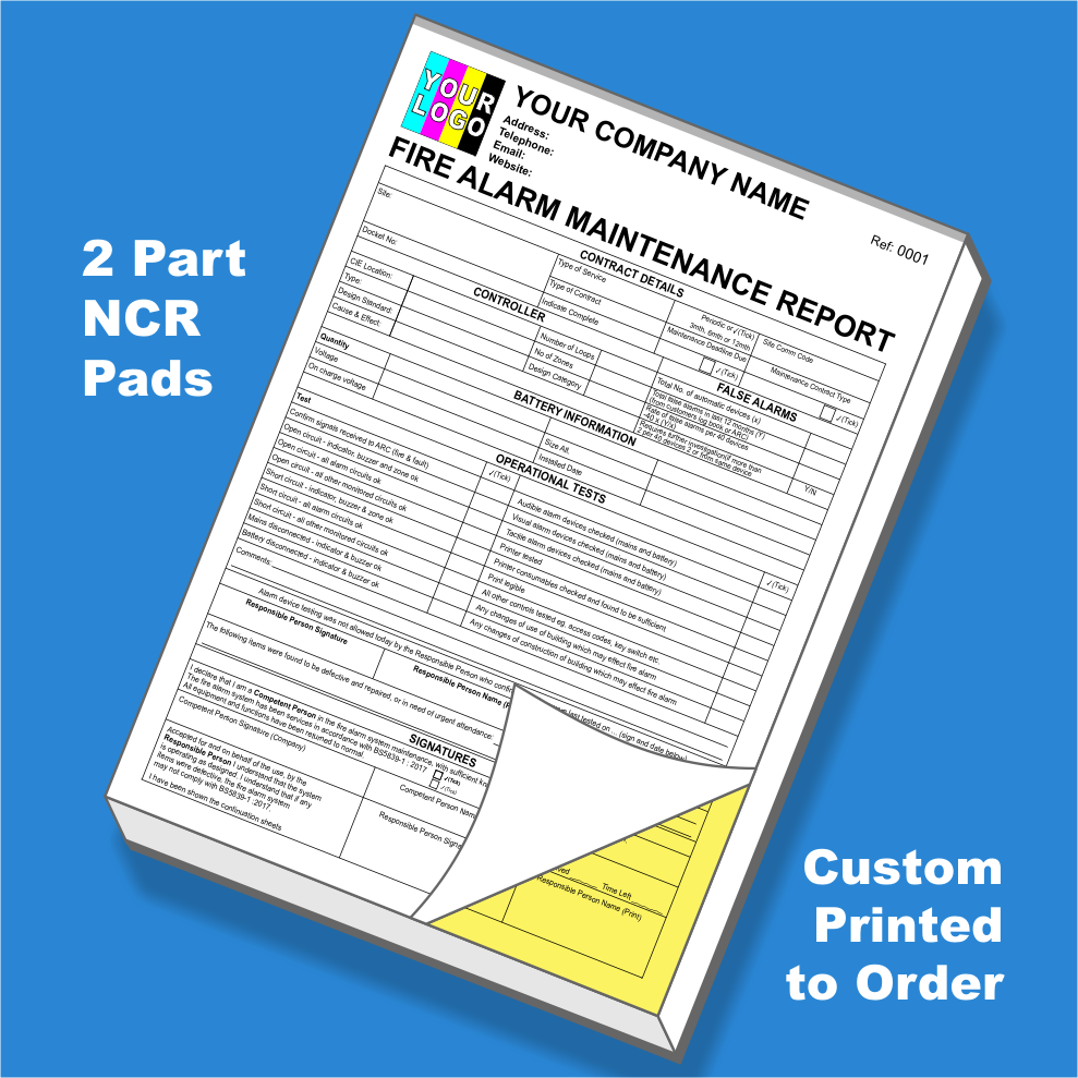 Fire Alarm Maintenance Report NCR Pads Custom Print (FREE Templates)