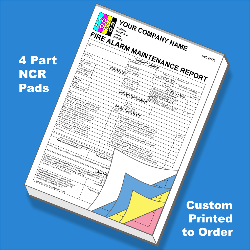 Fire Alarm Maintenance Report NCR Pads Custom Print (FREE Templates)