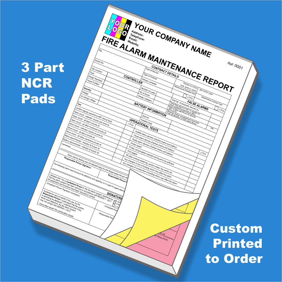 Fire Alarm Maintenance Report NCR Pads Custom Print (FREE Templates)