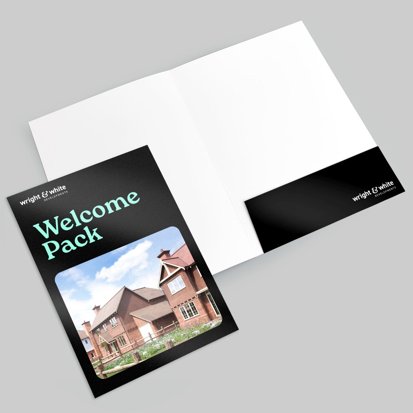 Glued Presentation Folders for a Developments Agency design showing both sides of the folder 