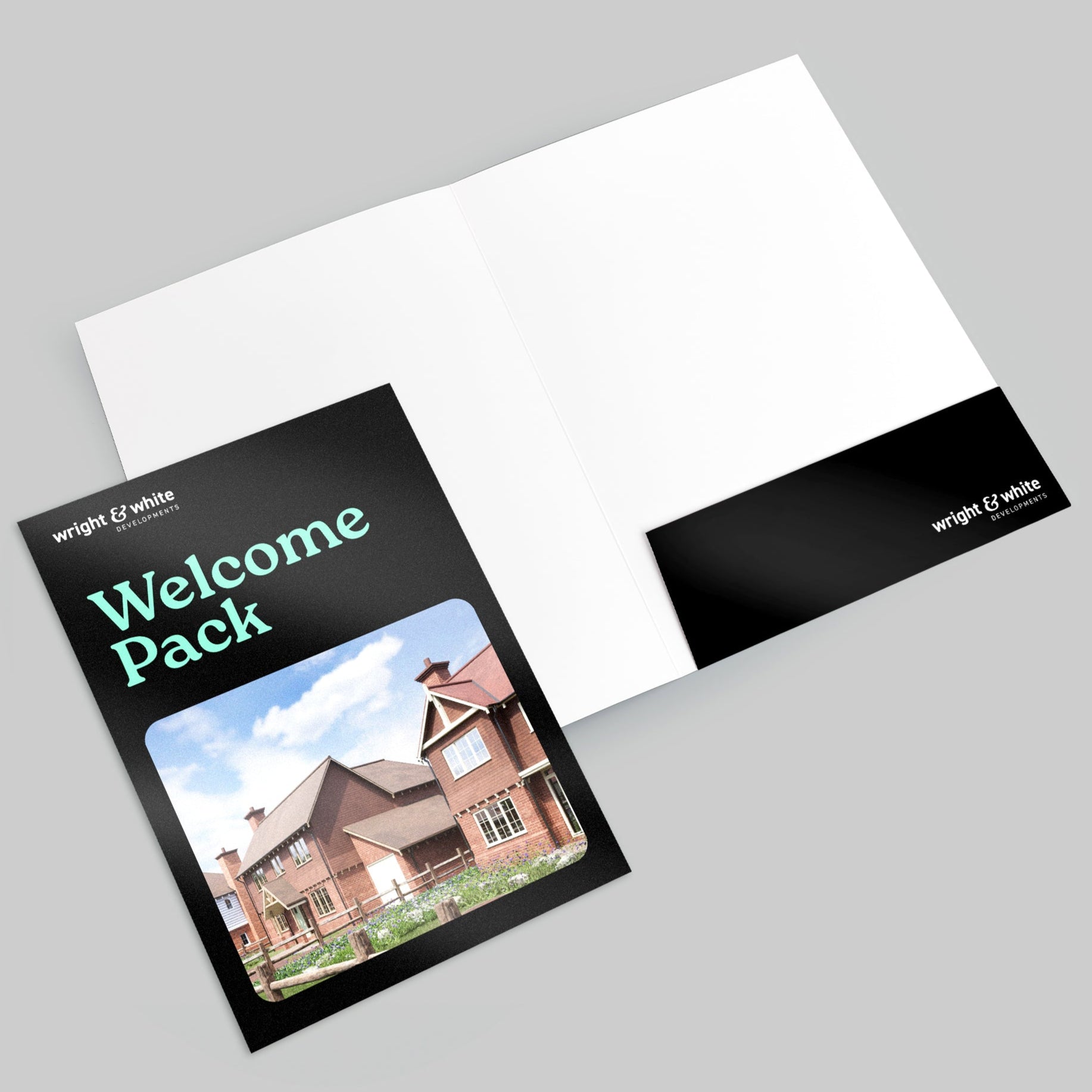 Glued Presentation Folders for a Developments Agency design showing both sides of the folder 