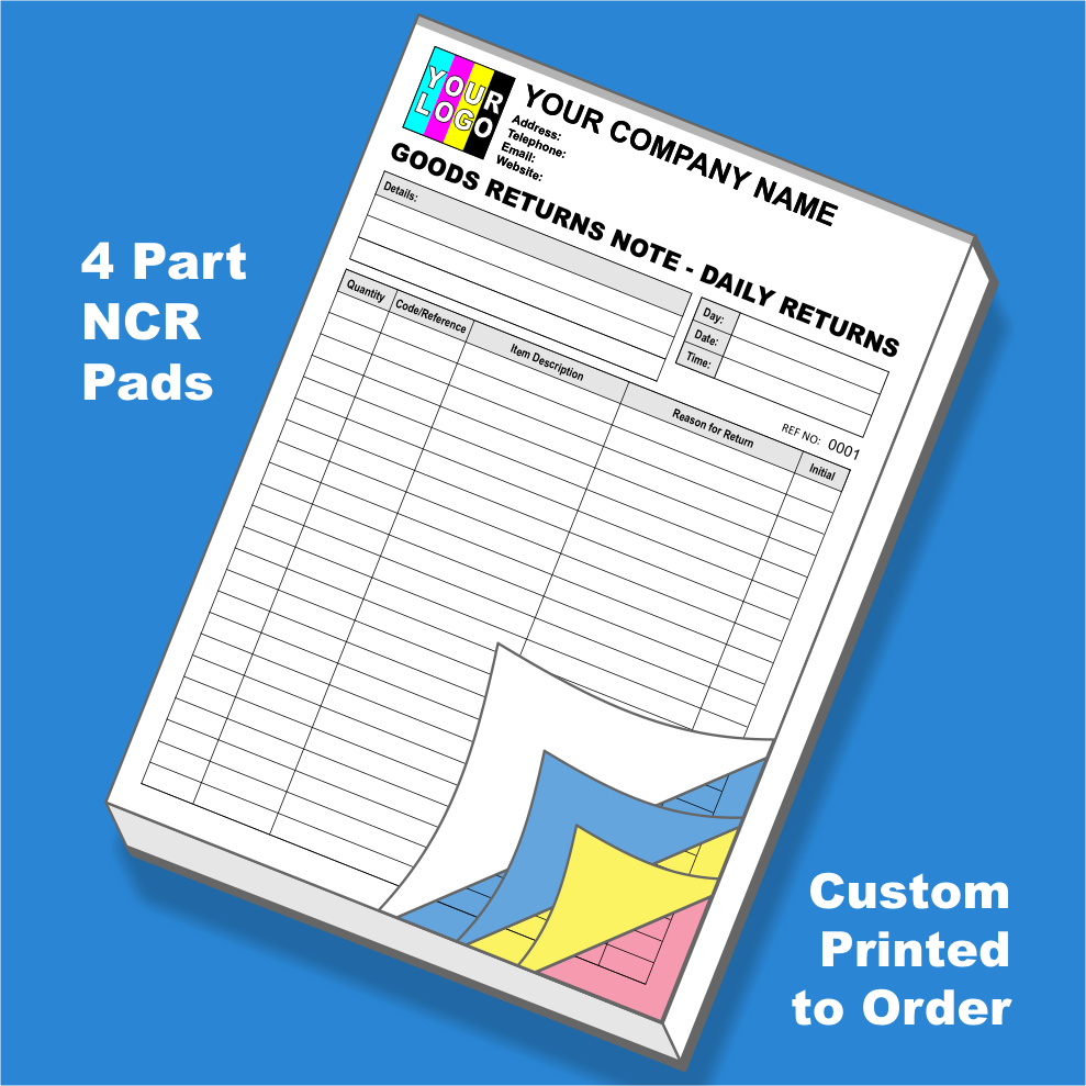 Goods Return Note - Daily Returns NCR Pads Printing (FREE Template)