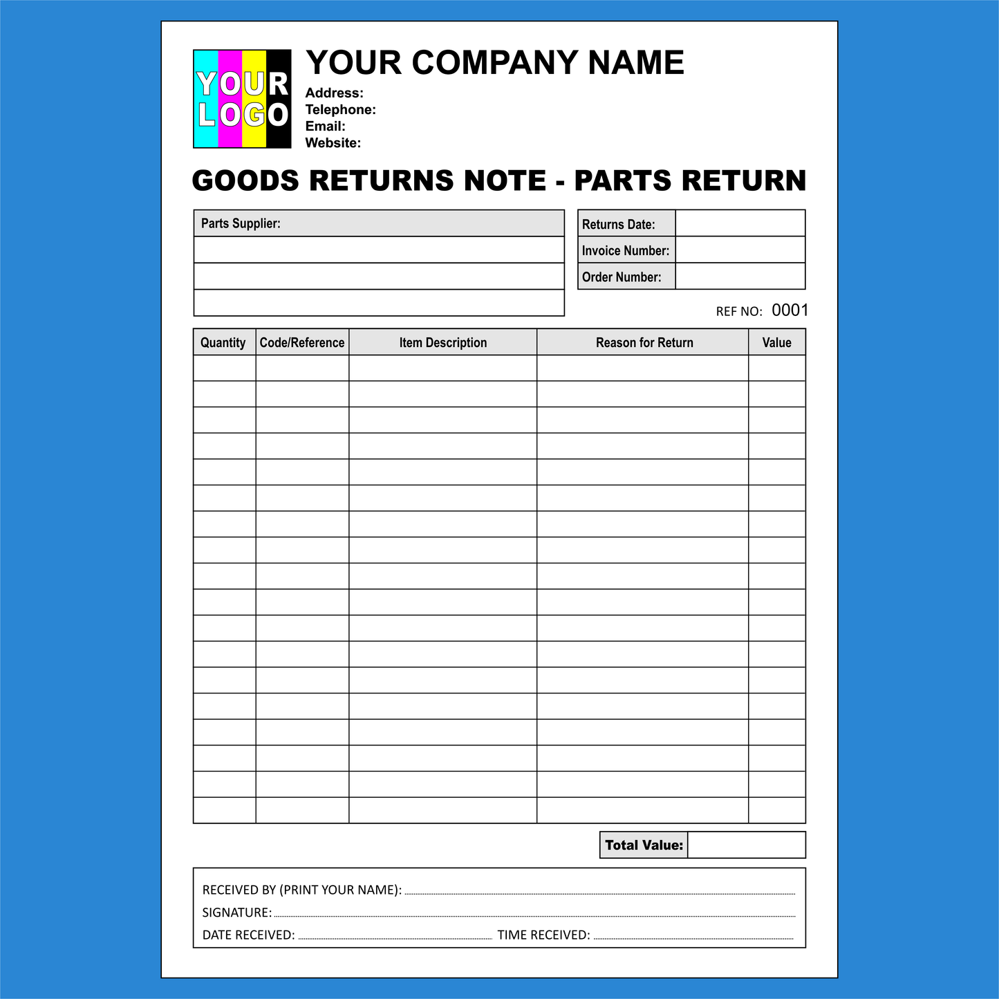 Goods Return Notes - Parts Return NCR Pads Printing (FREE Template)