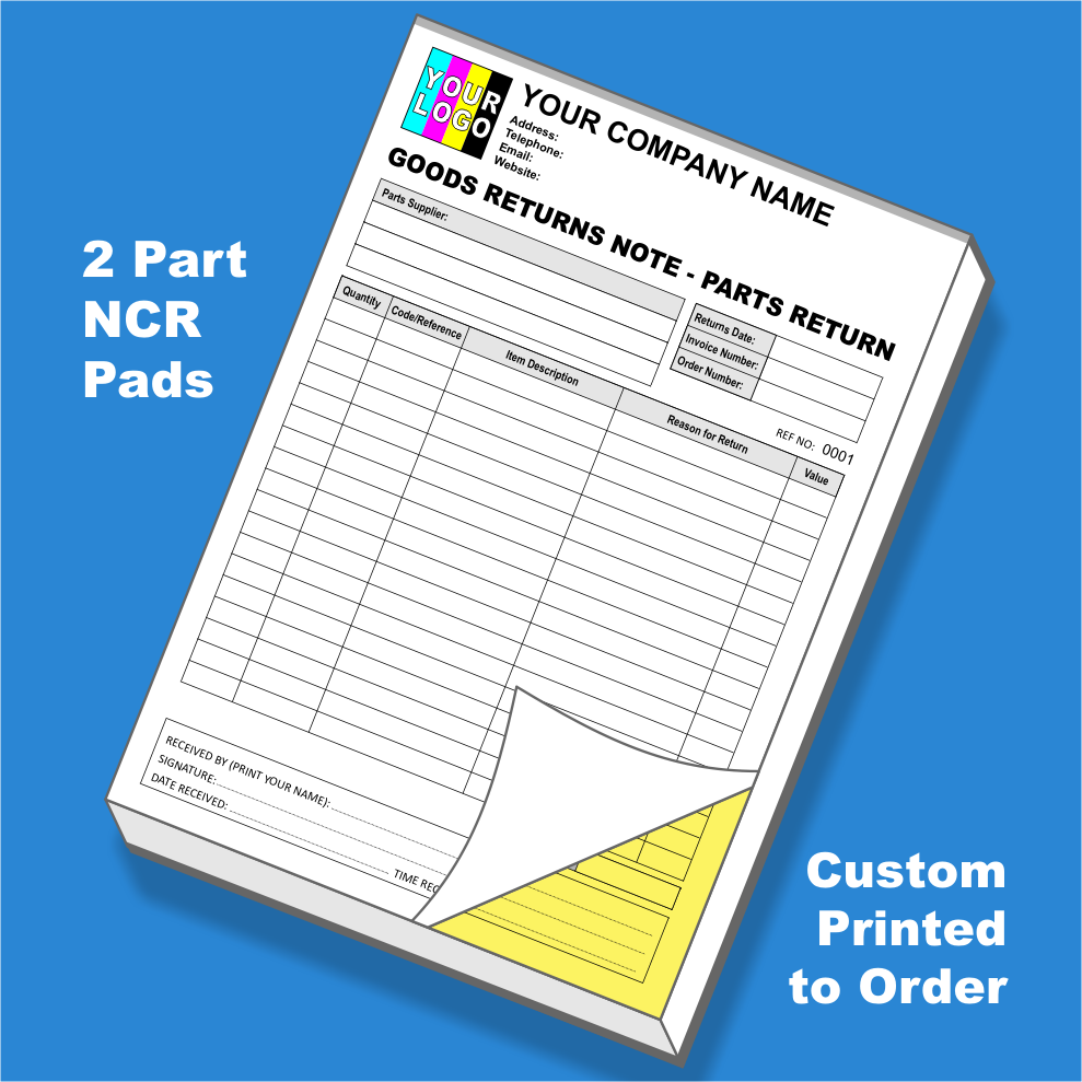 Goods Return Notes - Parts Return NCR Pads Printing (FREE Template)