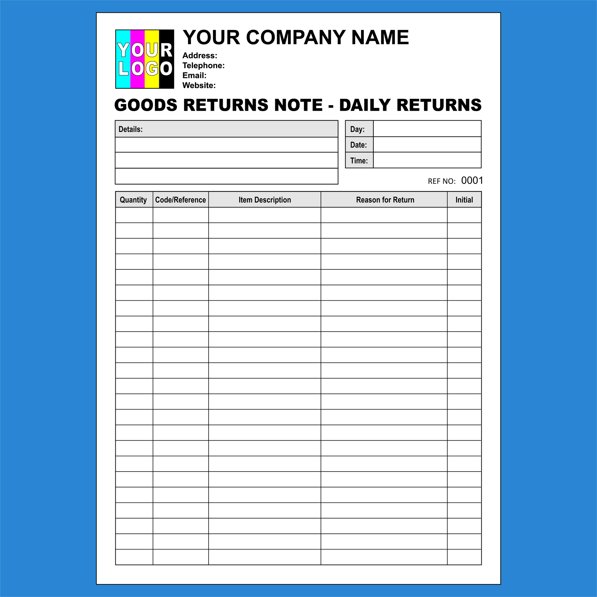 Goods Return Note - Daily Returns NCR Pads Printing (FREE Template)