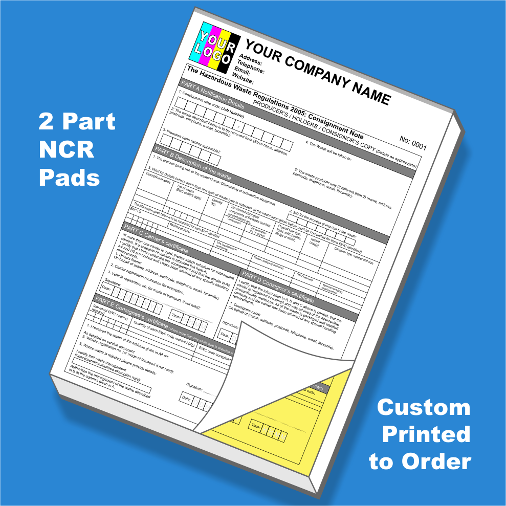 Hazardous Waste Consignment Note NCR Pads Printing (FREE Template)