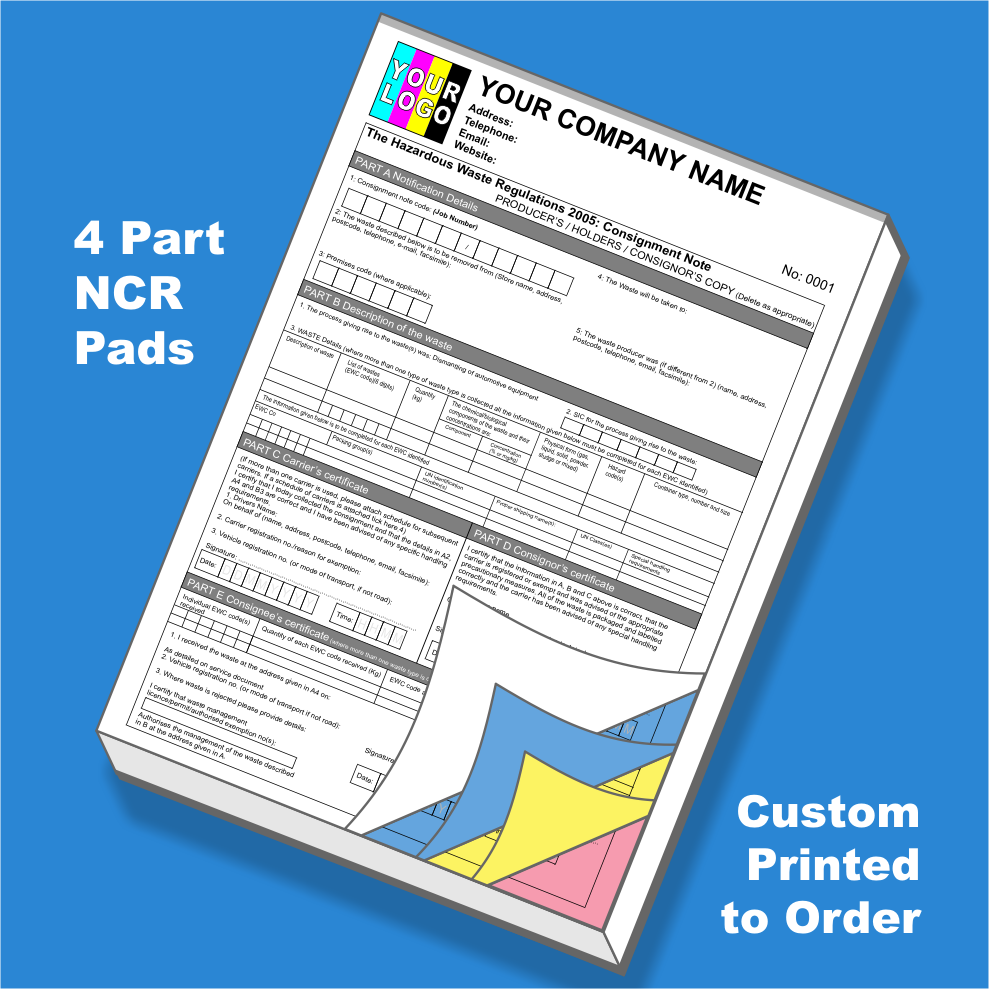 Hazardous Waste Consignment Note NCR Pads Printing (FREE Template)