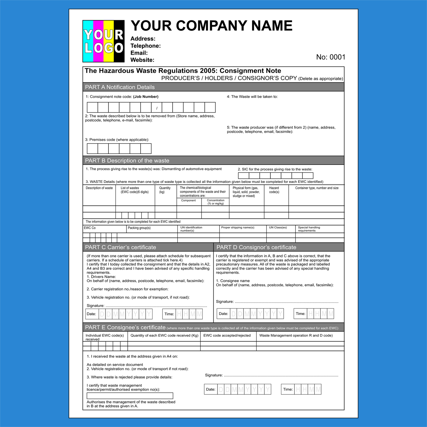 Hazardous Waste Consignment Note NCR Pads Printing (FREE Template)