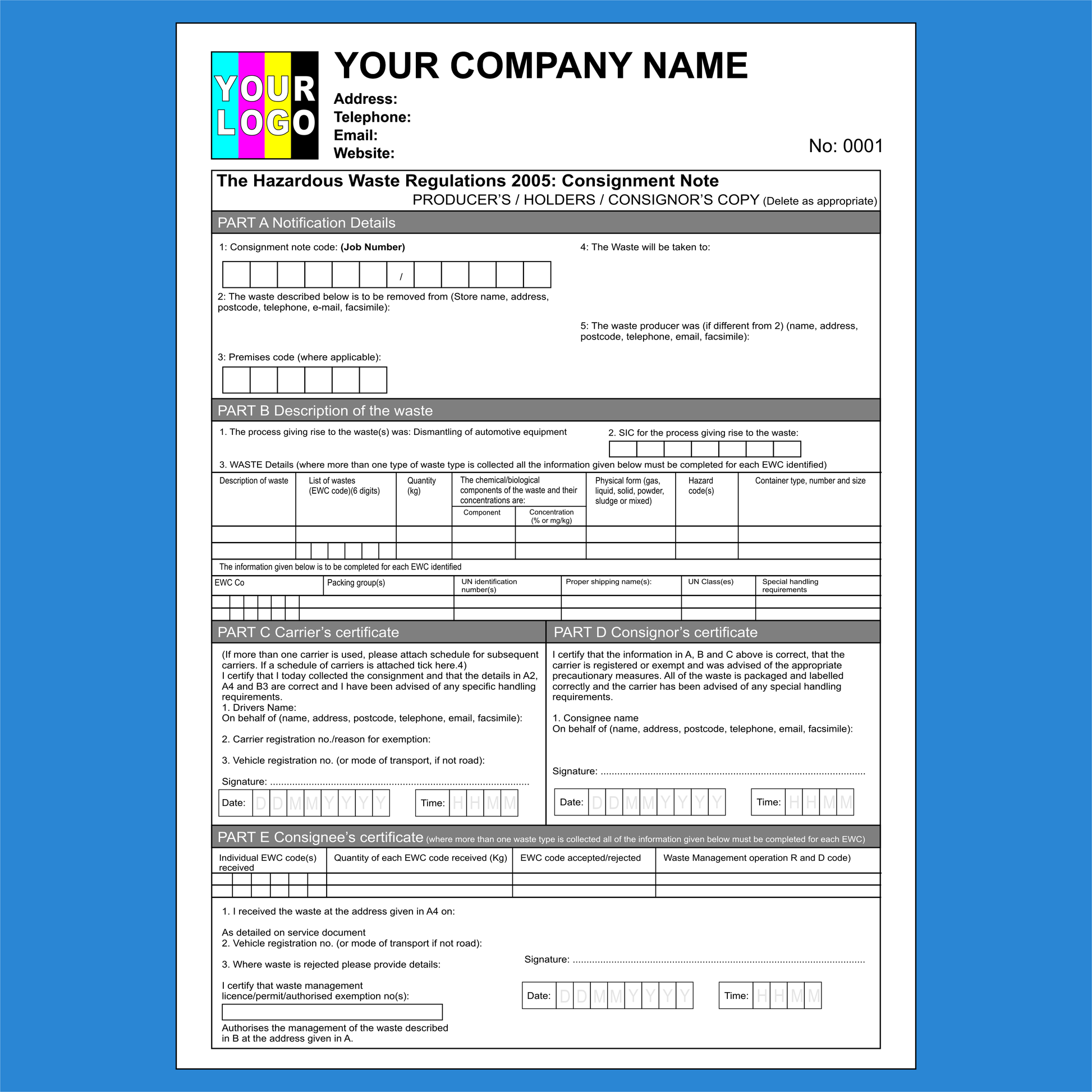 Hazardous Waste Consignment Note NCR Pads Printing (FREE Template)