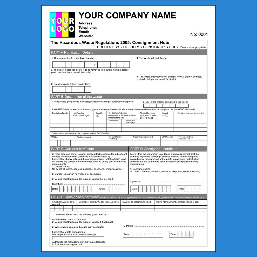 Hazardous Waste Consignment Note NCR Pads Printing – MD Print Shop