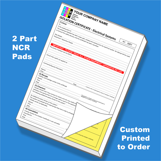 Electrical Isolation Certificate NCR Pads Printing