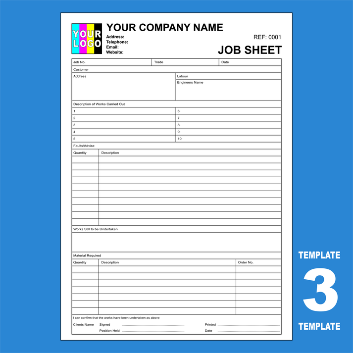 Job Sheet Example Image Custom NCR Job Sheet Pads UK – Duplicate & Triplicate Work Forms – MD ...