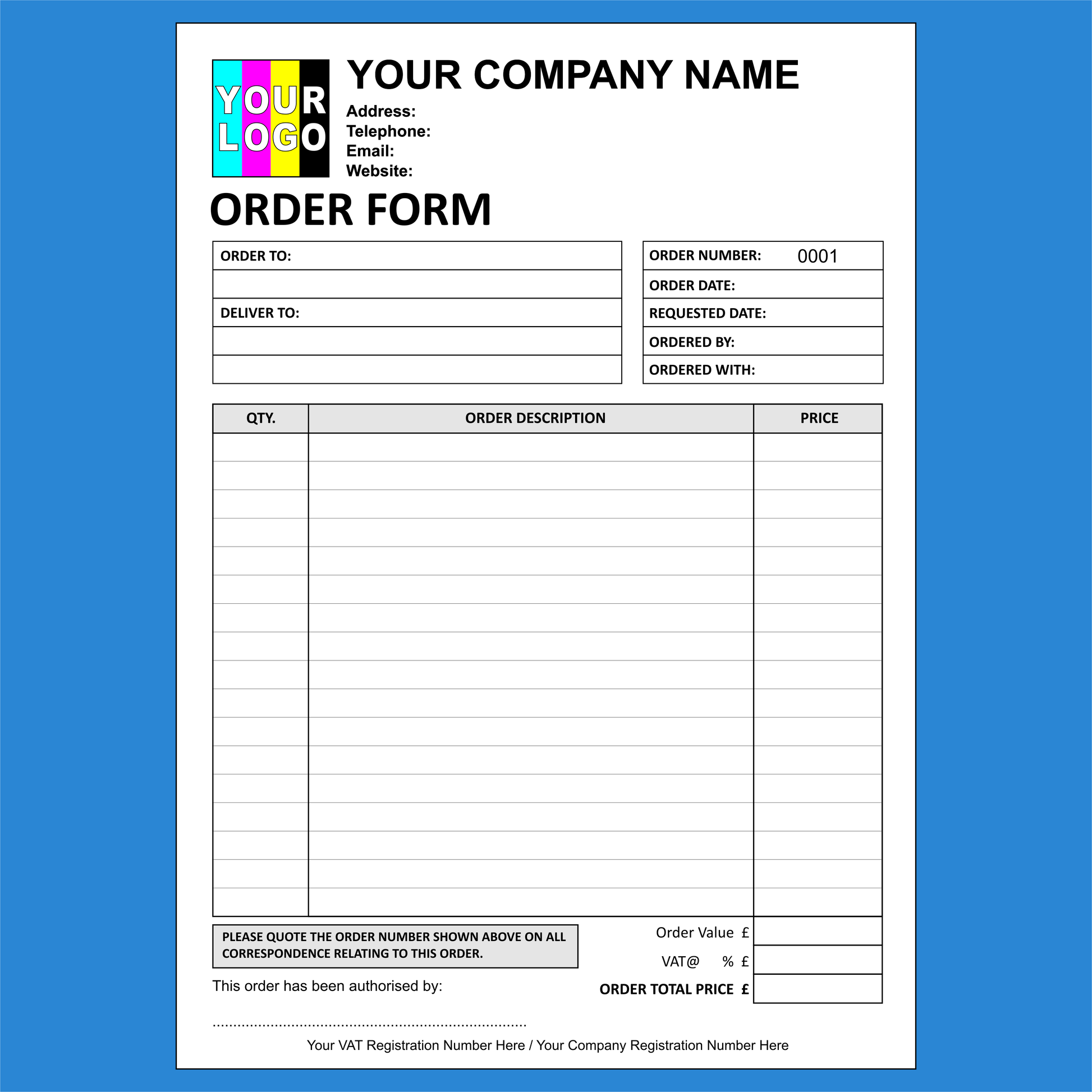 Order Form NCR Pads Custom Printing (FREE Template)