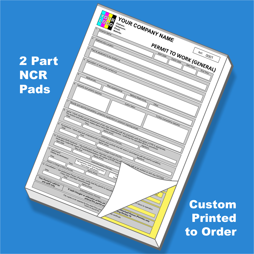 Permit to Work (General) NCR Pads Custom Printing (FREE Template)