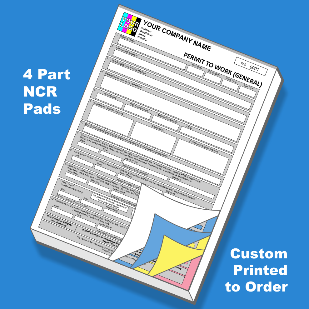 Permit to Work (General) NCR Pads Custom Printing (FREE Template)