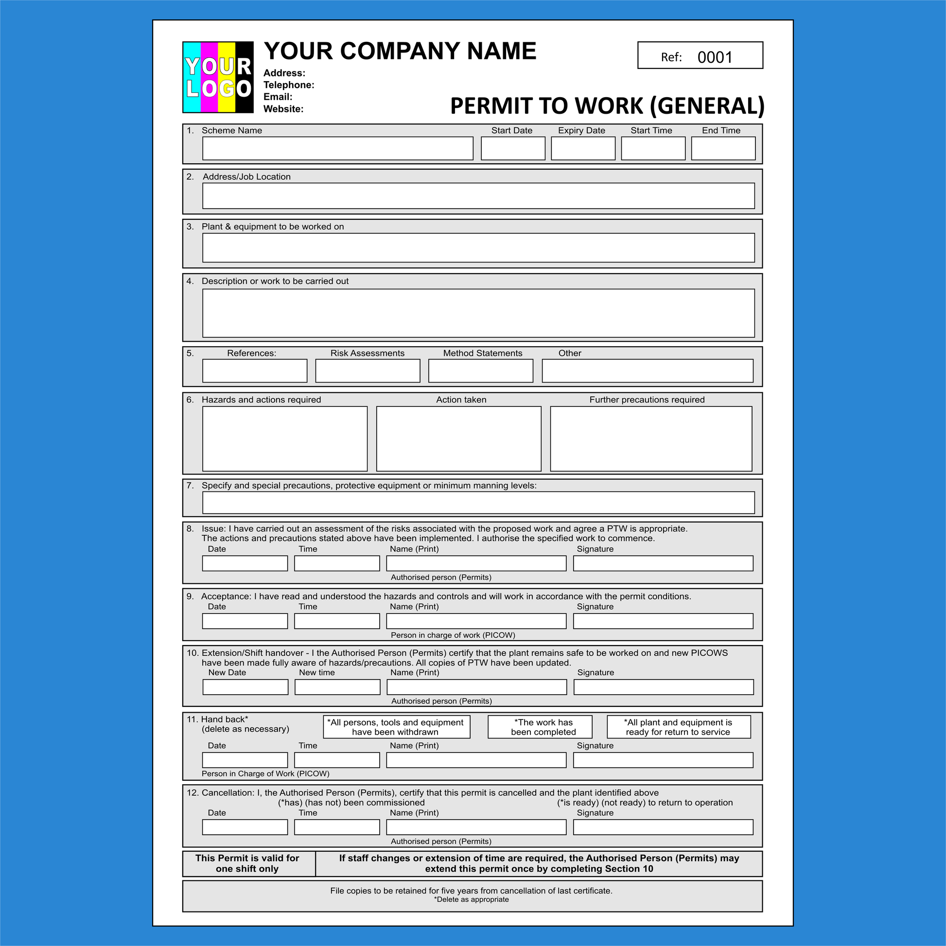 Permit to Work (General) NCR Pads Custom Printing (FREE Template)