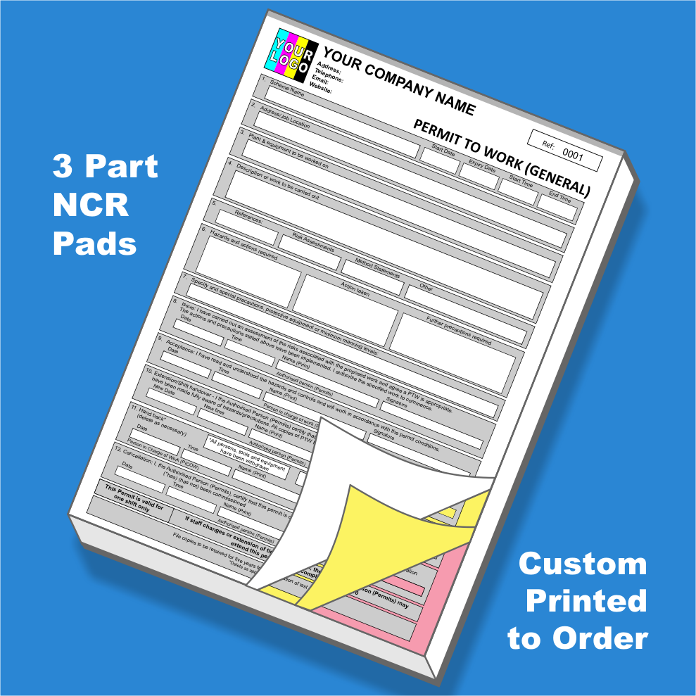 Permit to Work (General) NCR Pads Custom Printing (FREE Template)