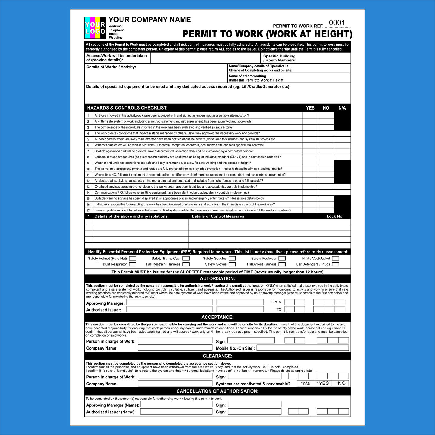 Permit to Work at Height NCR Pads Printing (FREE Template)