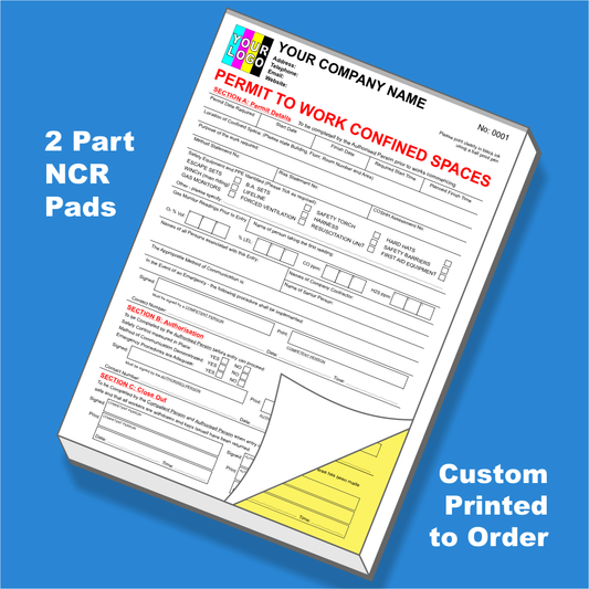 Electrical Permit to Work Confined Spaces NCR Pads Printing